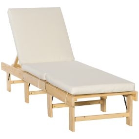 Tumbona de Madera Plegable con Respaldo Ajustable en 4 Posiciones Cojín Extraíble Carga 113 kg para Jardín Terraza Camping Exterior 195x59x30 cm Natural