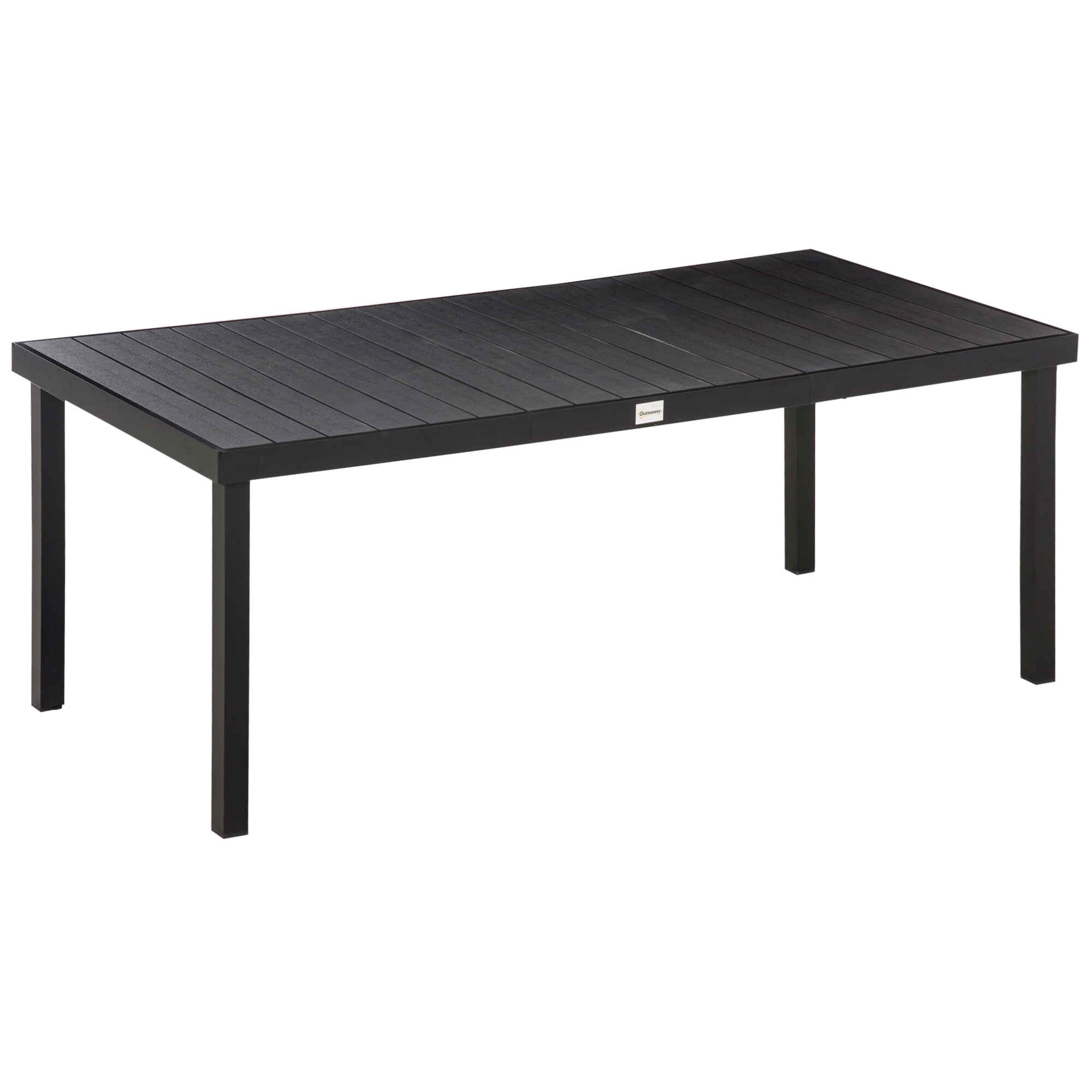 Mesa de Comedor Exterior de Aluminio Mesa de Jardín Exterior para 8 Personas con Encimera de Listones para Terraza Balcón 190x90x74 cm Negro
