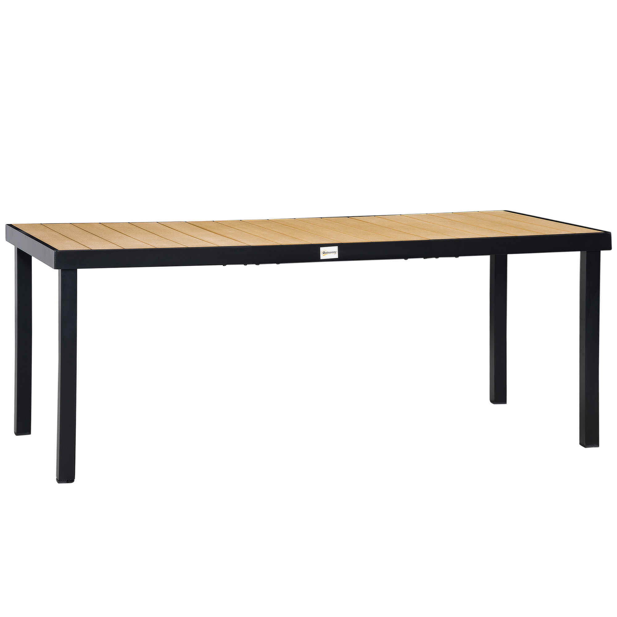 Mesa de Comedor Exterior de Aluminio Mesa de Jardín Exterior para 8 Personas con Encimera de Listones para Terraza Balcón 190x90x74 cm Natural y Negro