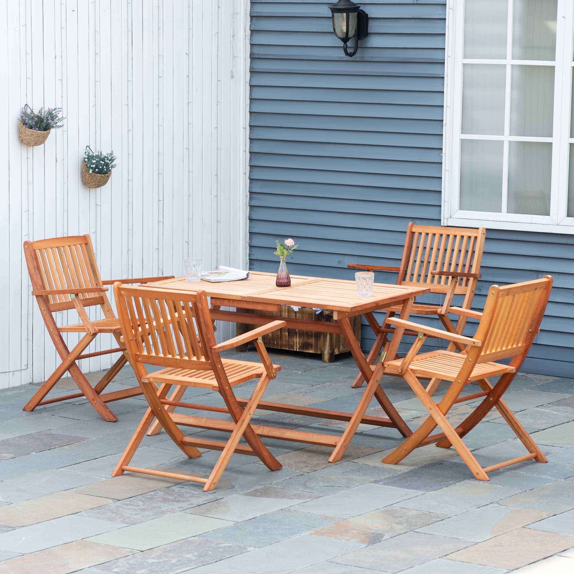 Juego de mesa y silla de comedor al aire libre, mesa plegable y sillas  apilables, mesa de centro de jardín/patio y silla (color : redondo, tamaño