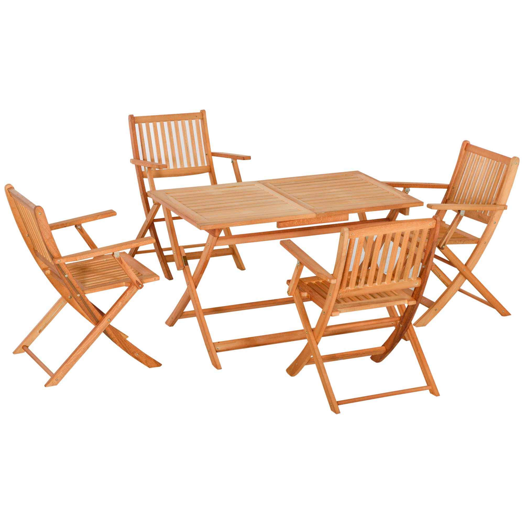 Conjunto de Jardín de Madera Plegable 5 Piezas Set de 1 Mesa 120x70x72 cm y 4 Sillas 60x55x91 cm Muebles de Comedor para Terraza Balcón Exterior Teca