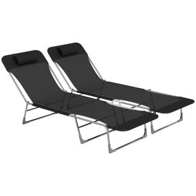 Conjunto de 2 Tumbonas Plegables y Reclinables de Jardín con Reposacabezas y Respaldo Ajustable en 5 Niveles Carga 120 kg para Playa Terraza 182x56x24,5 cm Negro