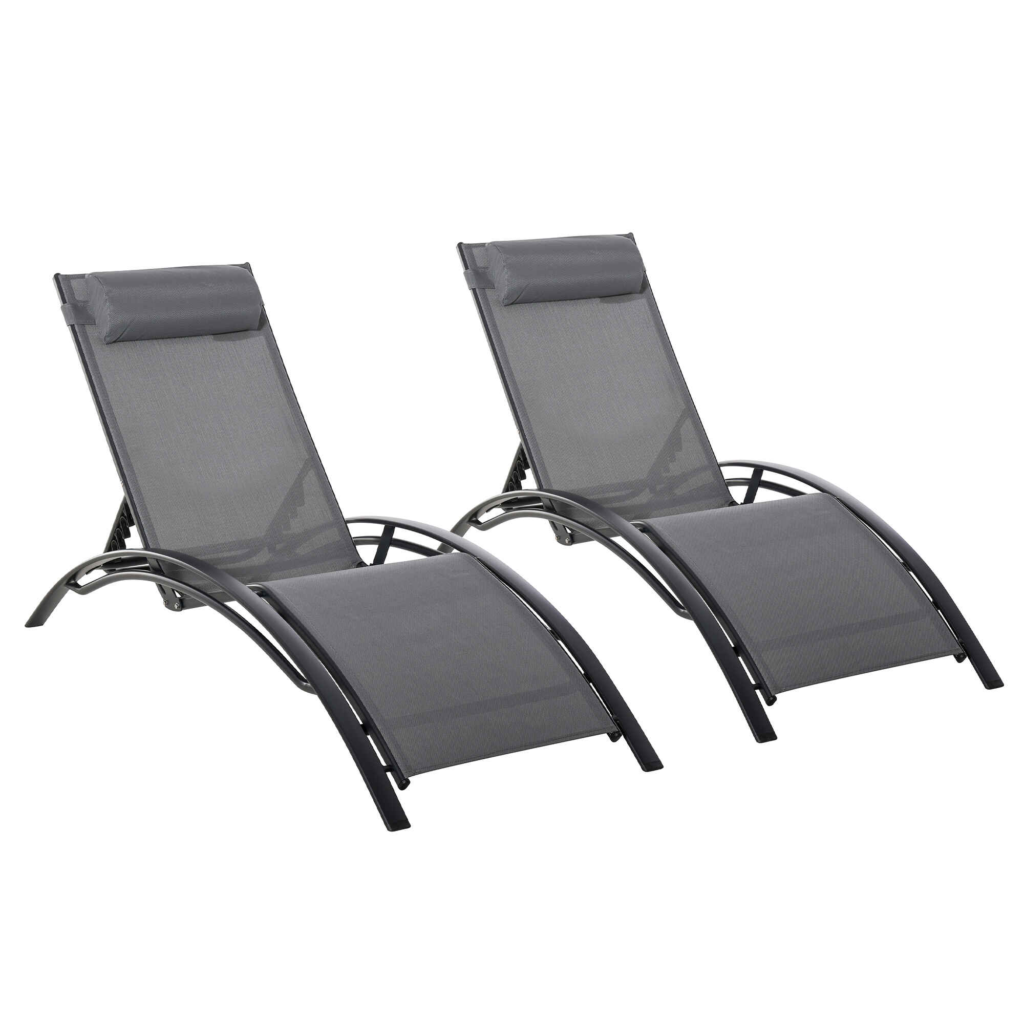 Juego de 2 Tumbonas de Jardín Relax con Marco de Aluminio Tumbonas Reclinables con Respaldo Ajustable en 5 Posiciones y Reposacabezas para Terraza Balcón 171x64x82 cm Gris