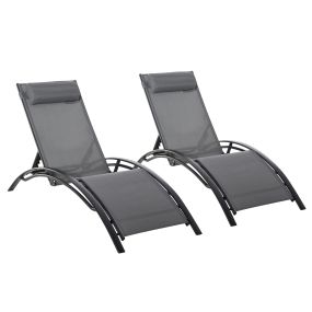 Juego de 2 Tumbonas de Jardín Relax con Marco de Aluminio Tumbonas Reclinables con Respaldo Ajustable en 5 Posiciones y Reposacabezas para Terraza Balcón 171x64x82 cm Gris