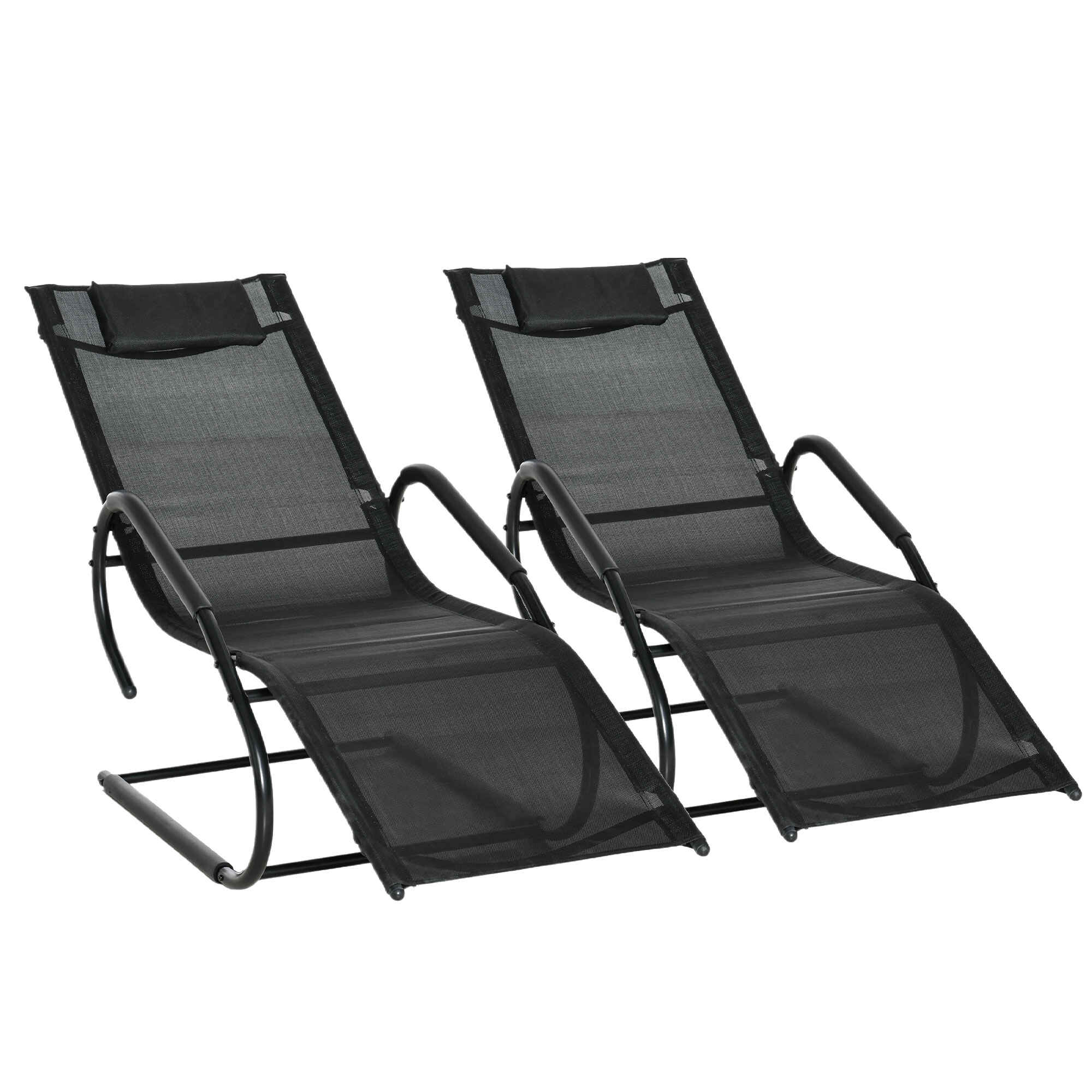 Juego de 2 Tumbonas de Jardín Relax Sillas Tumbonas con Reposacabezas Reposapiés y Reposabrazos Carga 160 kg para Terraza Patio 160x59,5x83 cm Negro