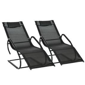Juego de 2 Tumbonas de Jardín Relax Sillas Tumbonas con Reposacabezas Reposapiés y Reposabrazos Carga 160 kg para Terraza Patio 160x59,5x83 cm Negro