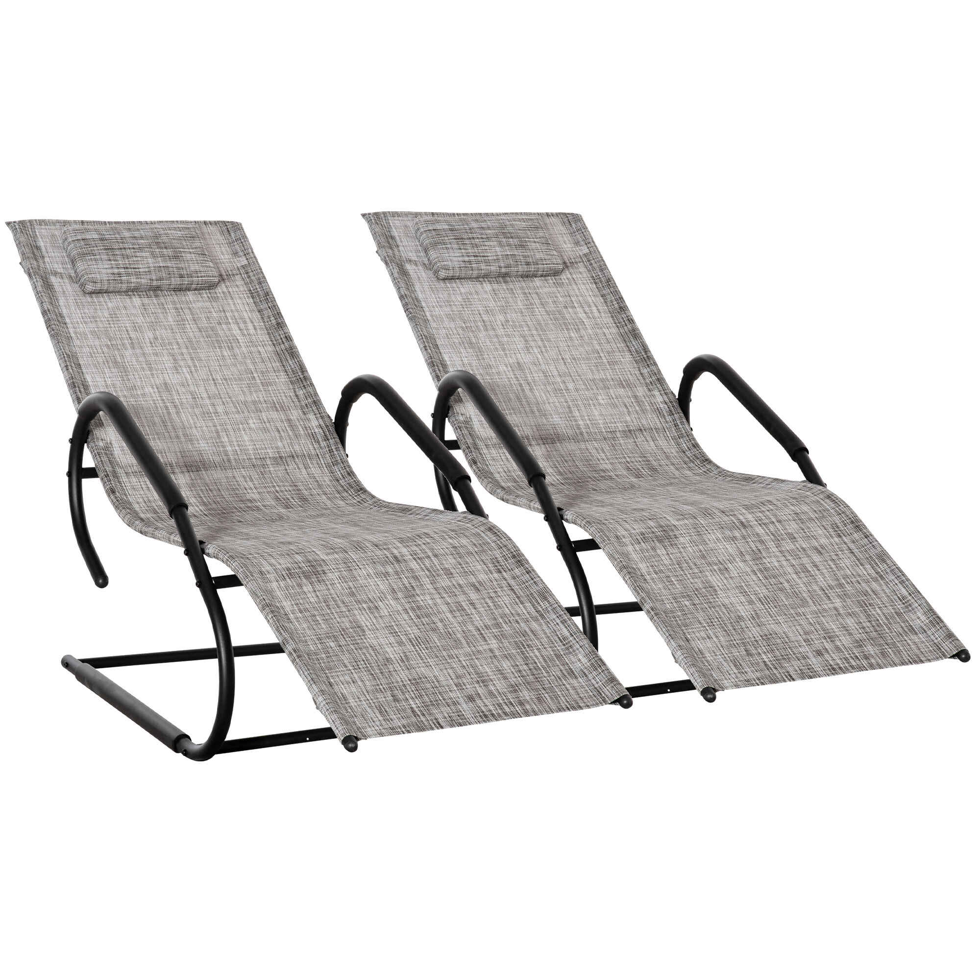 Juego de 2 Tumbonas de Jardín Relax Sillas Tumbonas con Reposacabezas Reposapiés y Reposabrazos Carga 160 kg para Terraza Patio 160x59,5x83 cm Gris