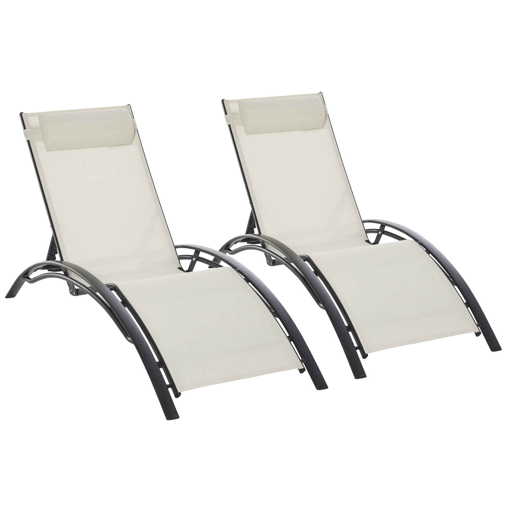 Juego de 2 Tumbonas de Jardín Relax con Marco de Aluminio Tumbonas Reclinables con Respaldo Ajustable en 5 Posiciones y Reposacabezas para Terraza Balcón 171x64x82 cm Beige