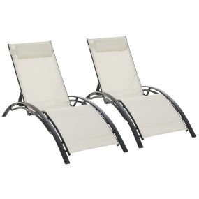 Juego de 2 Tumbonas de Jardín Relax con Marco de Aluminio Tumbonas Reclinables con Respaldo Ajustable en 5 Posiciones y Reposacabezas para Terraza Balcón 171x64x82 cm Beige