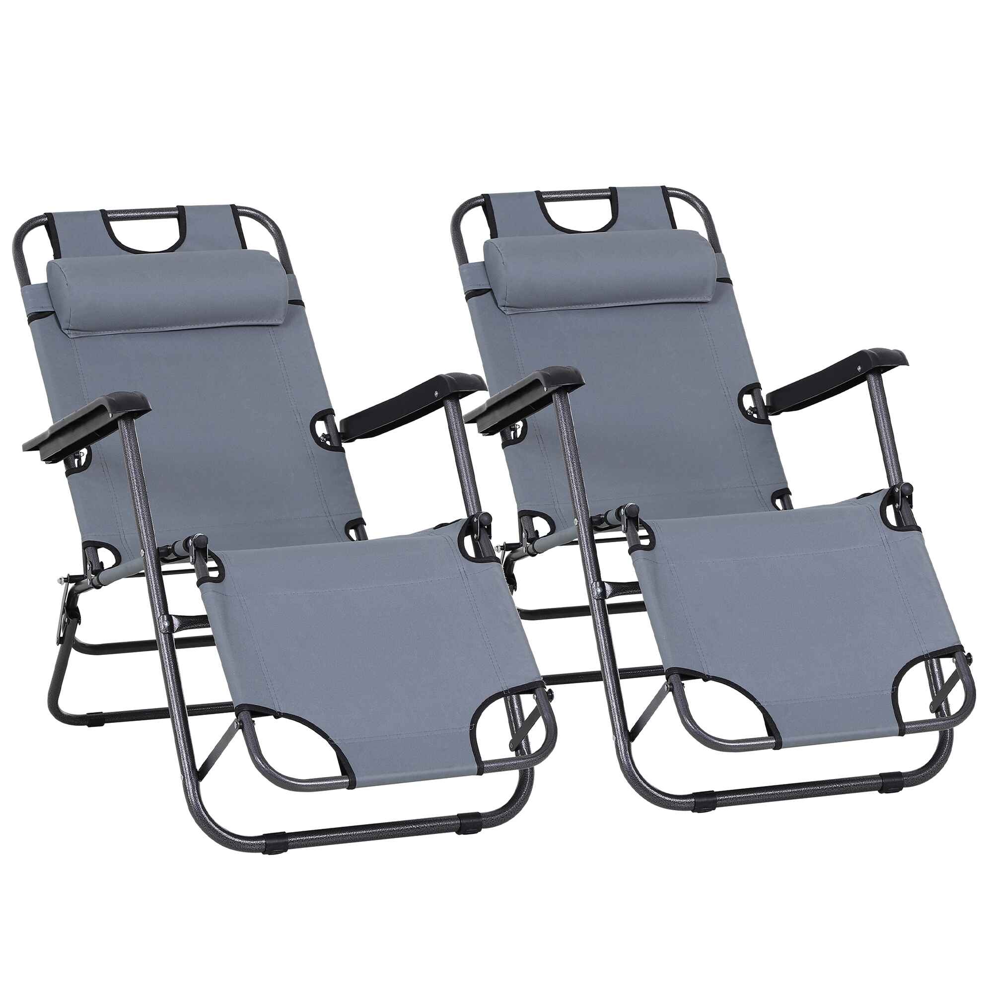 Conjunto de 2 Tumbonas Reclinables y Plegables Tumbonas de Jardín con Respaldo Ajustable Reposacabezas y Bolsillo Carga 136 kg 118x60x80 cm Gris