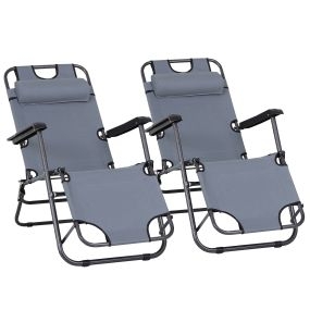 Conjunto de 2 Tumbonas Reclinables y Plegables Tumbonas de Jardín con Respaldo Ajustable Reposacabezas y Bolsillo Carga 136 kg 118x60x80 cm Gris