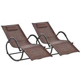 Conjunto de 2 Mecedoras de Exterior Tumbonas Mecedoras con Reposabrazos Reposacabezas y Efecto de Ratán Carga 160 kg para Jardín Terraza 160x61x79 cm Marrón