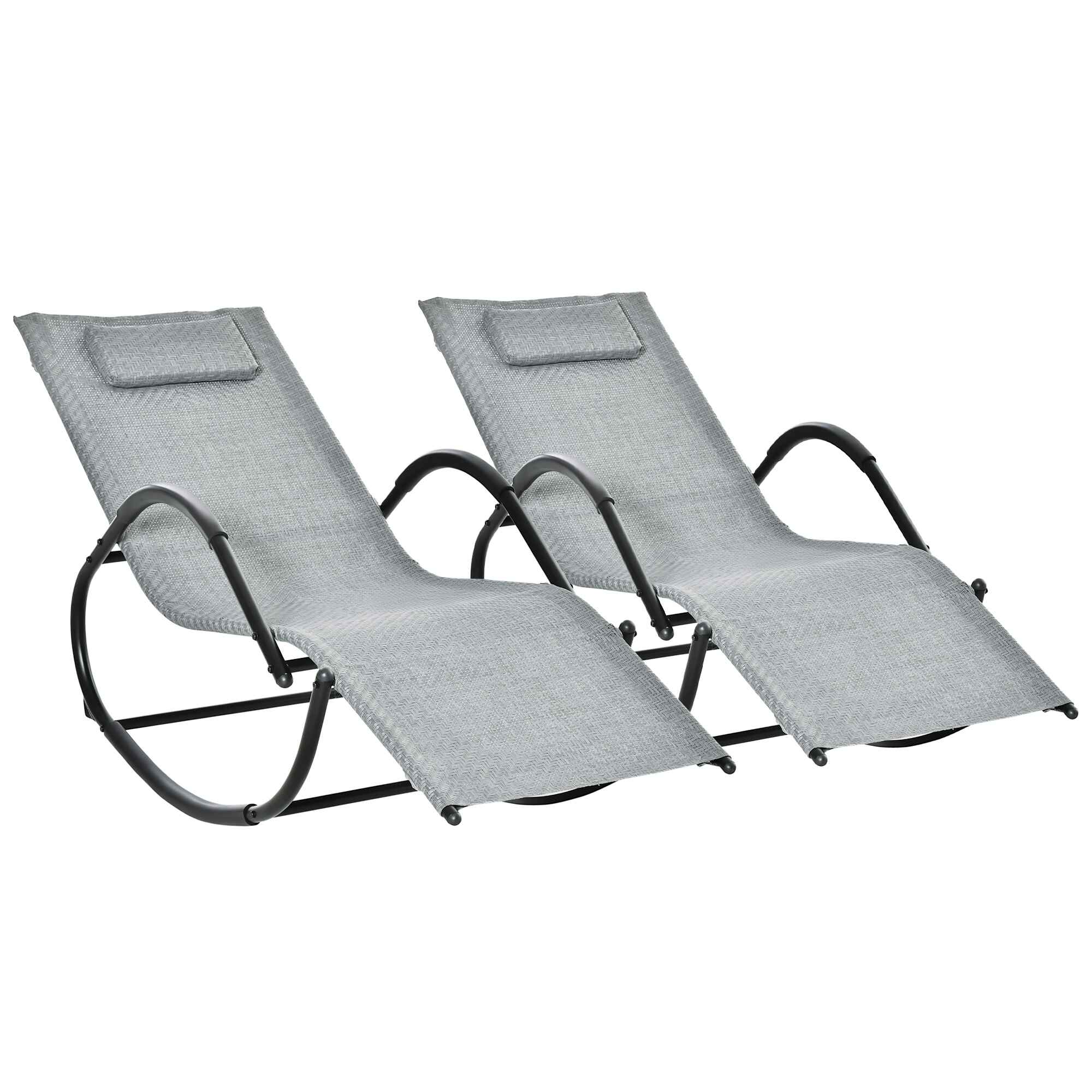 Conjunto de 2 Mecedoras de Exterior Tumbonas Mecedoras con Reposabrazos Reposacabezas y Efecto de Ratán Carga 160 kg para Jardín Terraza 160x61x79 cm Gris