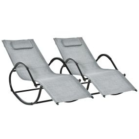 Conjunto de 2 Mecedoras de Exterior Tumbonas Mecedoras con Reposabrazos Reposacabezas y Efecto de Ratán Carga 160 kg para Jardín Terraza 160x61x79 cm Gris