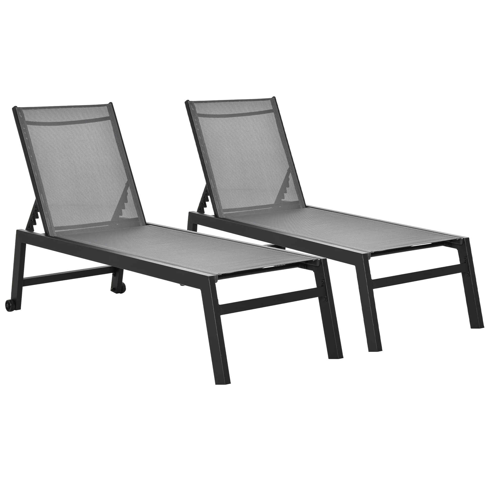 Conjunto de 2 Tumbonas de Jardín de Aluminio Tumbonas de Exterior con 2 Ruedas Respaldo Reclinable en 5 Posiciones Carga 120 kg para Patio Terraza 169x65x102 cm Gris