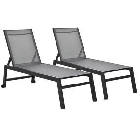 Conjunto de 2 Tumbonas de Jardín de Aluminio Tumbonas de Exterior con 2 Ruedas Respaldo Reclinable en 5 Posiciones Carga 120 kg para Patio Terraza 169x65x102 cm Gris