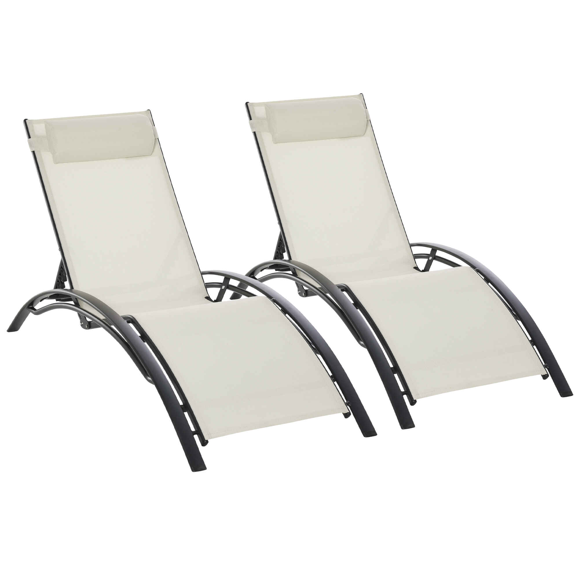 Conjunto de 2 Tumbonas de Jardín de Aluminio Tumbonas Reclinables con Respaldo Ajustable y Reposacabezas Extraíble para Terraza Balcón 171x64x82 cm Beige