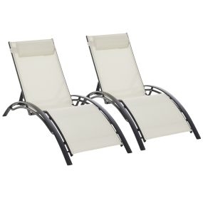 Conjunto de 2 Tumbonas de Jardín de Aluminio Tumbonas Reclinables con Respaldo Ajustable y Reposacabezas Extraíble para Terraza Balcón 171x64x82 cm Beige