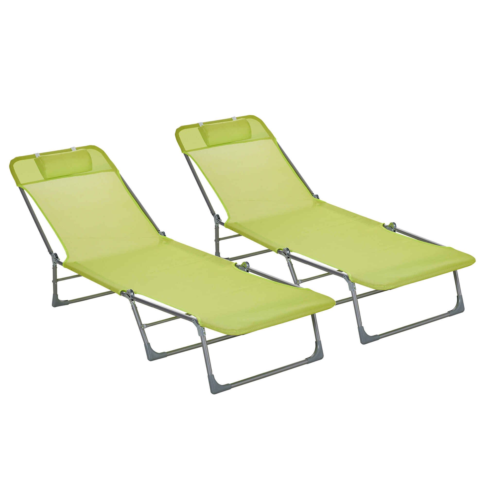 Conjunto de 2 Tumbonas Plegables Tumbonas de Jardín Reclinables con Respaldo Ajustable en 5 Posiciones y Reposacabezas Carga 120 kg para Terraza Piscina Playa 182x56x24,5 cm Verde