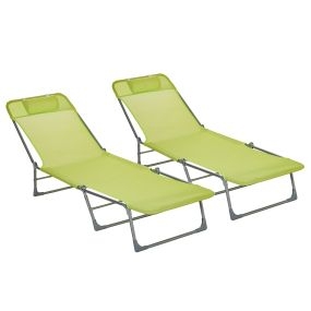 Conjunto de 2 Tumbonas Plegables Tumbonas de Jardín Reclinables con Respaldo Ajustable en 5 Posiciones y Reposacabezas Carga 120 kg para Terraza Piscina Playa 182x56x24,5 cm Verde