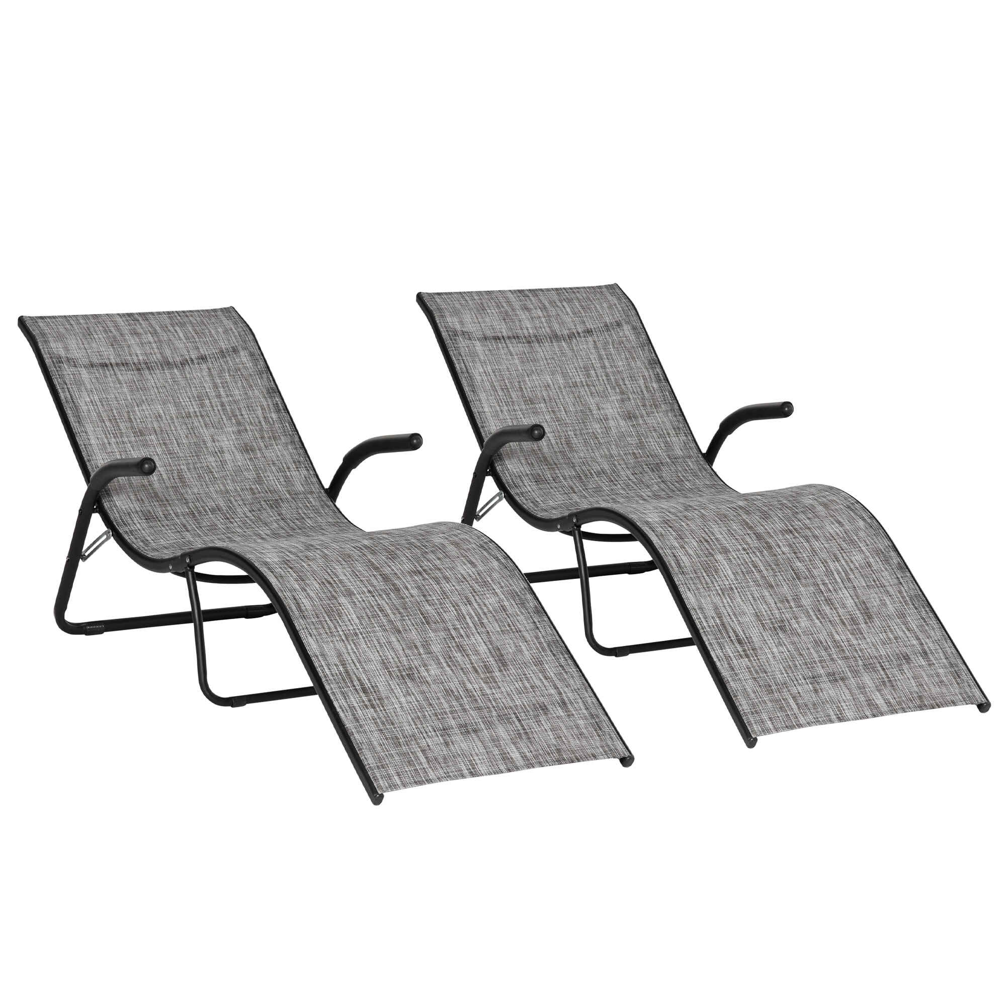 Conjunto de 2 Tumbonas Plegables Tumbonas de Jardín con Reposabrazos Reposapiés y Respaldo Carga 160 kg para Terraza Playa Camping Exterior 170x62x68 cm Gris