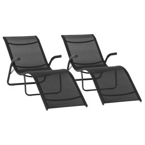 Conjunto de 2 Tumbonas Plegables Tumbonas de Jardín con Reposabrazos Reposapiés y Respaldo Carga 160 kg para Terraza Playa Camping Exterior 170x62x68 cm Negro