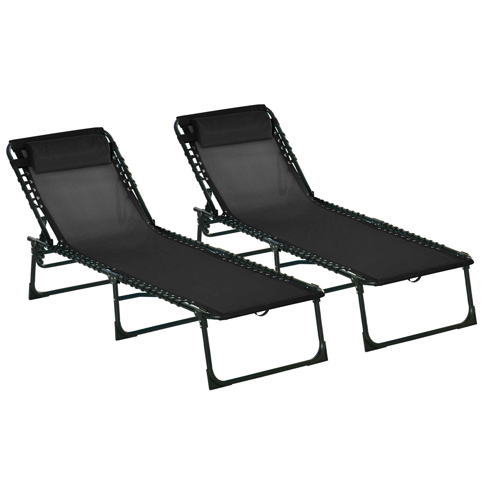Conjunto de 2 Tumbonas Plegables Tumbonas de Jardín Reclinables con Respaldo Ajustable en 4 Posiciones Carga 120 kg para Terraza Piscina Playa 197x58x30 cm Negro