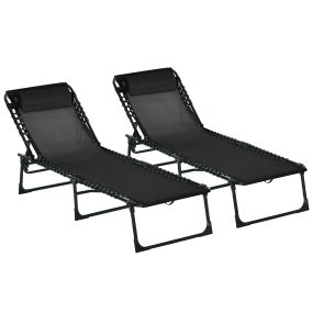 Conjunto de 2 Tumbonas Plegables Tumbonas de Jardín Reclinables con Respaldo Ajustable en 4 Posiciones Carga 120 kg para Terraza Piscina Playa 197x58x30 cm Negro