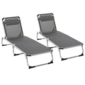 Conjunto de 2 Tumbonas Plegables de Aluminio Tumbonas de Jardín Reclinables con Reposacabezas Extraíble y Respaldo Ajustable en 4 Posiciones para Terraza Piscina Playa 165x60x76 cm Gris