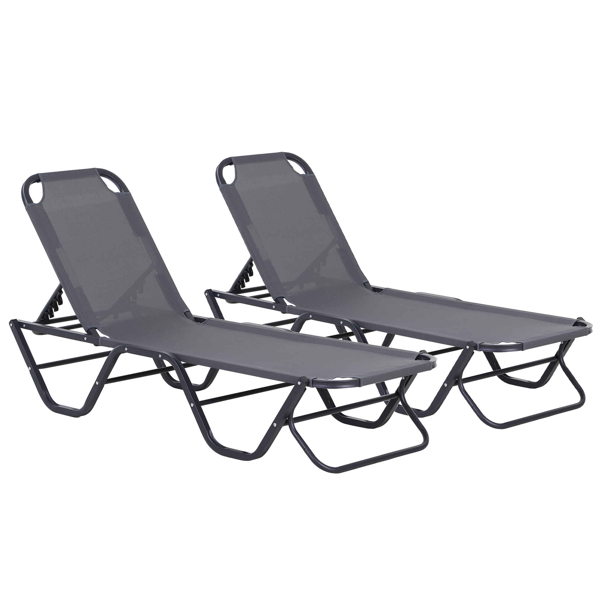 Conjunto de 2 Tumbonas Reclinables de Aluminio Tumbonas de Jardín con Respaldo Ajustable en 4 Posiciones Carga 120 kg para Terraza Piscina Playa 163x58,5x91 cm Gris