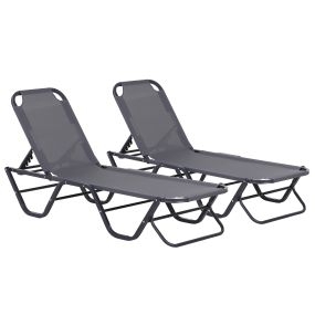 Conjunto de 2 Tumbonas Reclinables de Aluminio Tumbonas de Jardín con Respaldo Ajustable en 4 Posiciones Carga 120 kg para Terraza Piscina Playa 163x58,5x91 cm Gris
