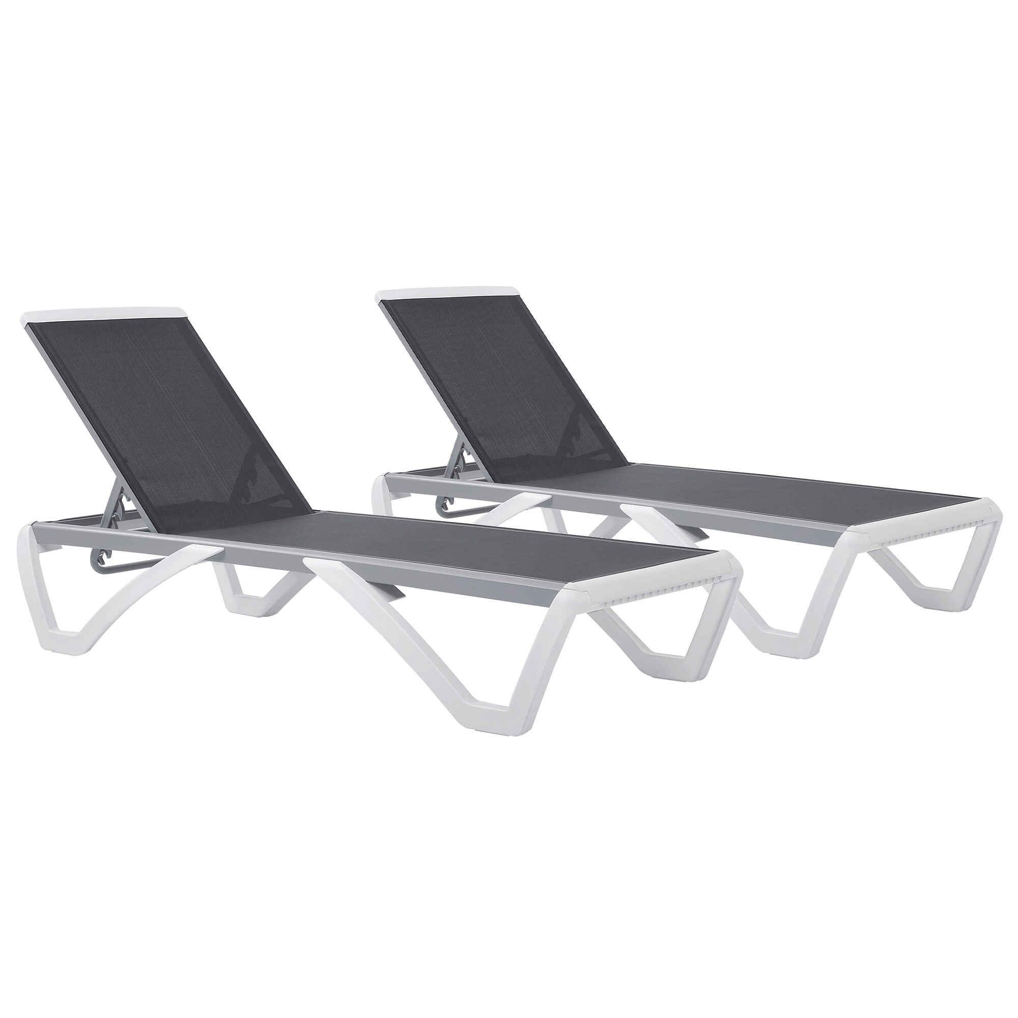 Conjunto de 2 Tumbonas Reclinables de Aluminio Tumbonas de Jardín con Respaldo Ajustable en 5 Niveles y 2 Ruedas para Terraza Balcón Piscina 170x67,5x95 cm Gris y Blanco