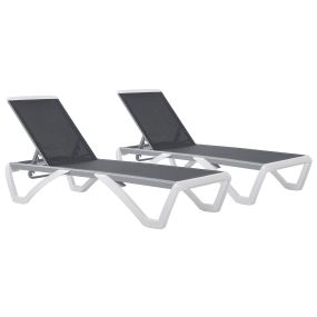 Conjunto de 2 Tumbonas Reclinables de Aluminio Tumbonas de Jardín con Respaldo Ajustable en 5 Niveles y 2 Ruedas para Terraza Balcón Piscina 170x67,5x95 cm Gris y Blanco