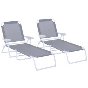 Conjunto de 2 Tumbonas Plegables Tumbonas de Jardín con Respaldo Ajustable en 4 Niveles Carga 120 kg para Terraza Piscina 186x66x80 cm Gris