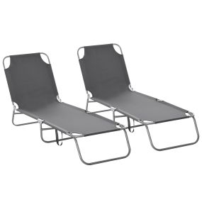 Conjunto de 2 Tumbonas Plegables Tumbonas de Jardín con Respaldo Ajustable en 5 Posiciones Carga 120 kg para Terraza Piscina Playa 187x55x24 cm Gris
