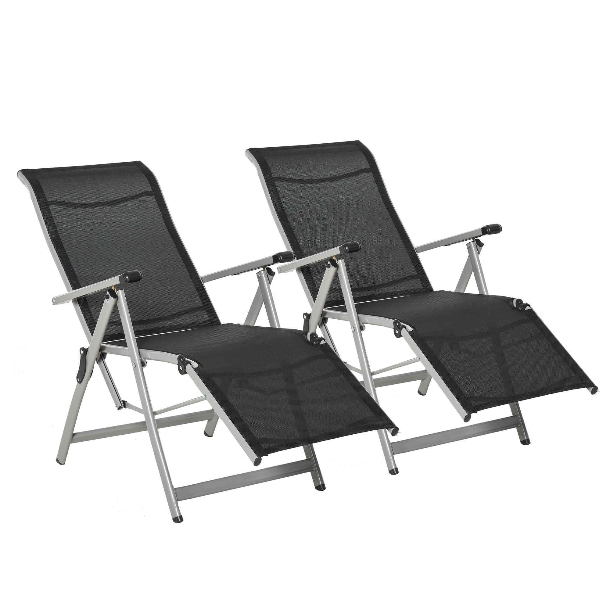 Conjunto de 2 Tumbonas Reclinables y Plegables Tumbonas de Jardín con Respaldo y Reposapiés Ajustable en 10 Posiciones Carga 120 kg 78x58x110 cm Negro