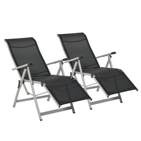 Conjunto de 2 Tumbonas Reclinables y Plegables Tumbonas de Jardín con Respaldo y Reposapiés Ajustable en 10 Posiciones Carga 120 kg 78x58x110 cm Negro