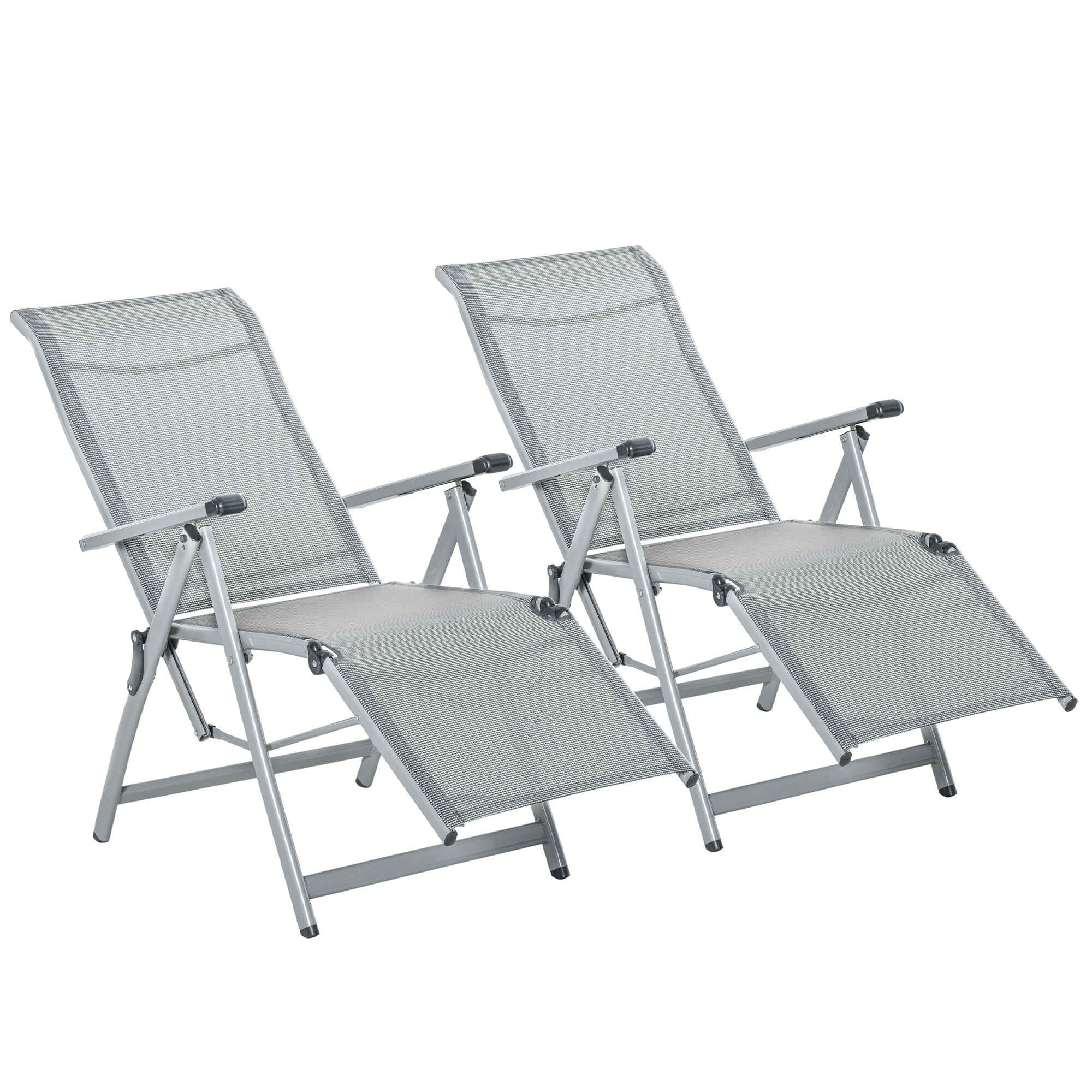 Conjunto de 2 Tumbonas Reclinables y Plegables Tumbonas de Jardín con Respaldo y Reposapiés Ajustable en 10 Posiciones Carga 120 kg 78x58x110 cm Gris