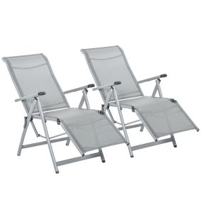 Conjunto de 2 Tumbonas Reclinables y Plegables Tumbonas de Jardín con Respaldo y Reposapiés Ajustable en 10 Posiciones Carga 120 kg 78x58x110 cm Gris