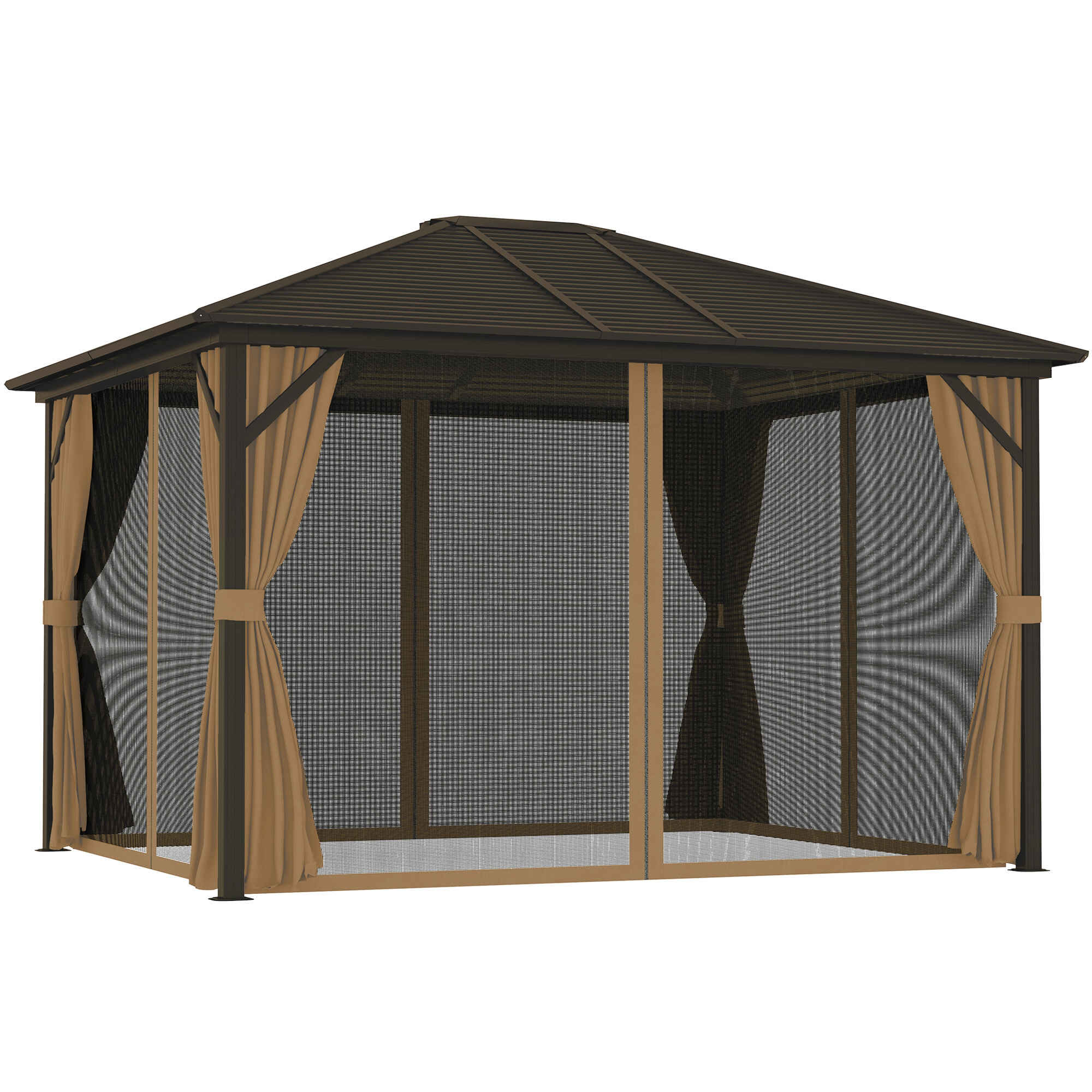 Cenador para Jardín 3x3,6 m Pérgola de Jardín Gazebo con Doble Techo 4 Paredes Laterales 4 Mosquiteras Anti-UV y Marco de Aluminio Carpa para Exterior Terraza Patio Café