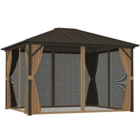 Cenador para Jardín 3x3,6 m Pérgola de Jardín Gazebo con Doble Techo 4 Paredes Laterales 4 Mosquiteras Anti-UV y Marco de Aluminio Carpa para Exterior Terraza Patio Café