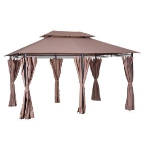 Cenador de Jardín 3x4 m Gazebo de Exterior con Paredes Laterales Doble Techo 6 Puertas con Cremallera y 8 Orificios de Drenaje para Terraza Patio Playa Caqui