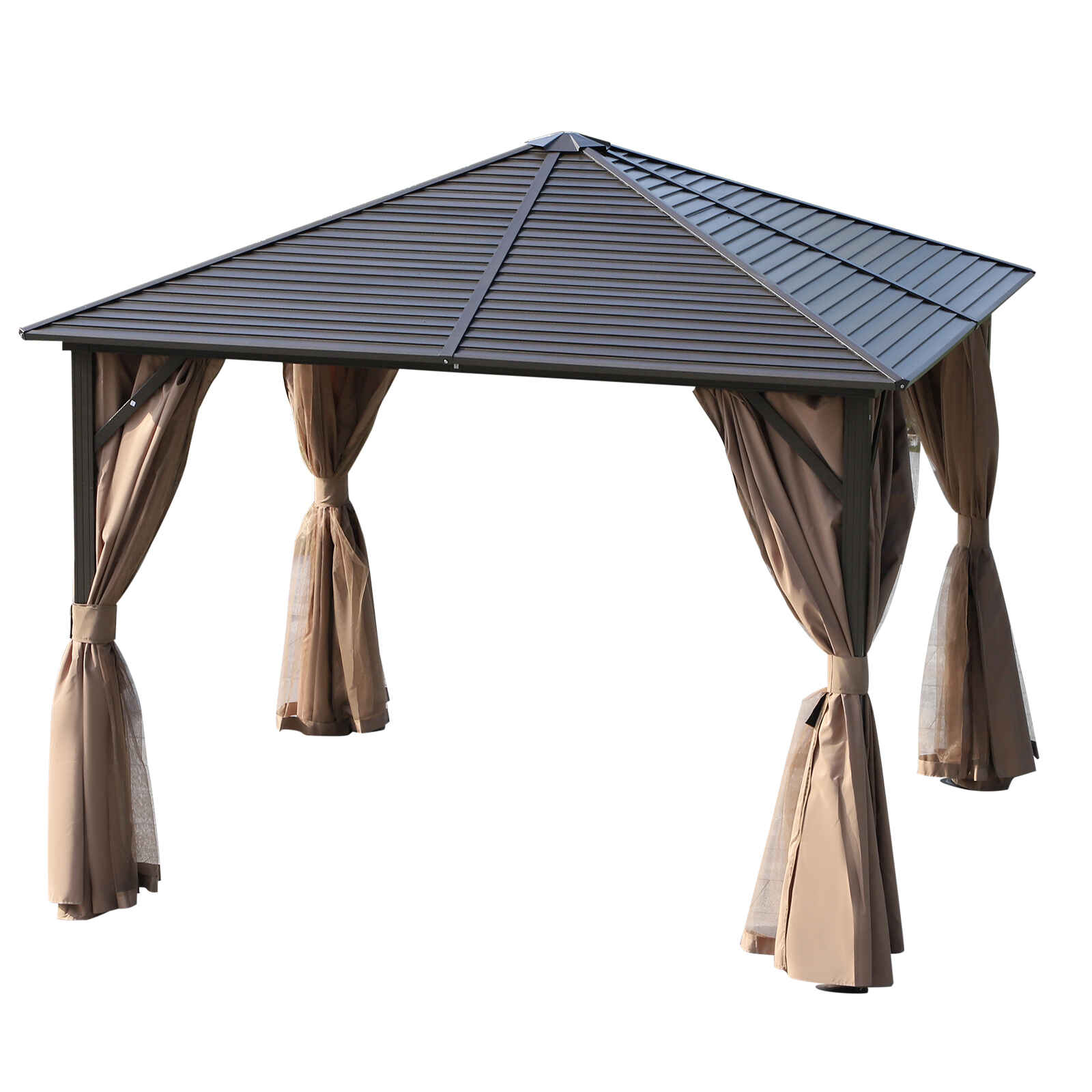Gazebo Pabellón Exterior Jardín 3x3m Carpa Cenador de Lujo Marco de Aluminio con Pared Lateral y Mosquitero para Fiesta Eventos