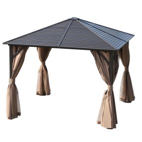 Gazebo Pabellón Exterior Jardín 3x3m Carpa Cenador de Lujo Marco de Aluminio con Pared Lateral y Mosquitero para Fiesta Eventos