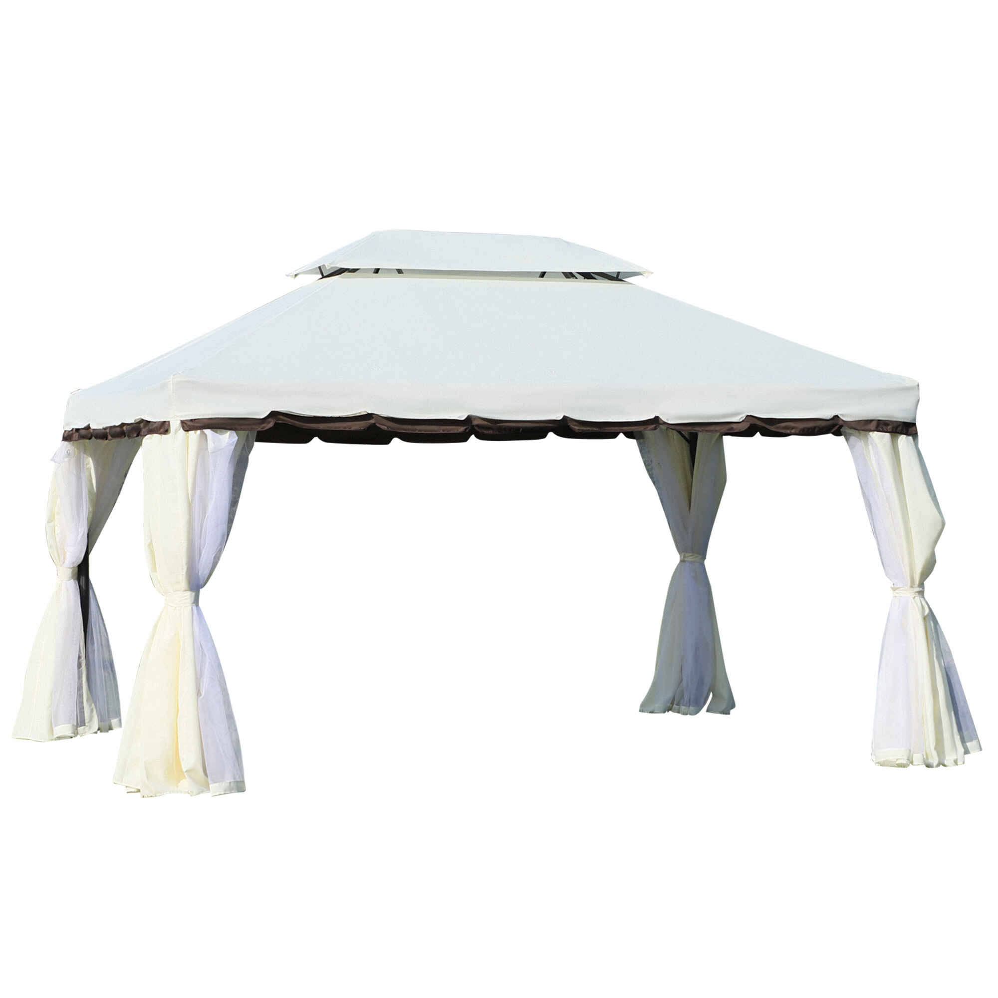 Cenador de Jardín 4x3 m Gazebo de Aluminio con Techo de Ventilación 4 Cortinas Laterales 4 Mosquiteras y 8 Orificios de Drenaje para Fiestas Eventos Exterior Blanco