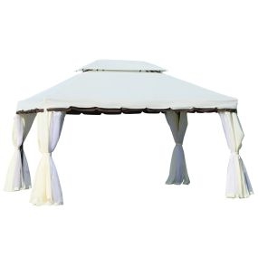 Cenador de Jardín 4x3 m Gazebo de Aluminio con Techo de Ventilación 4 Cortinas Laterales 4 Mosquiteras y 8 Orificios de Drenaje para Fiestas Eventos Exterior Blanco
