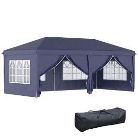 Carpa Plegable 6x3x2,7 m Cenador de Jardín Gazebo Plegable con 4 Paneles 4 Ventanas 2 Puertas con Cremallera 1 Bolsa Anti-UV Impermeable para Exterior Terraza Patio Playa Azul