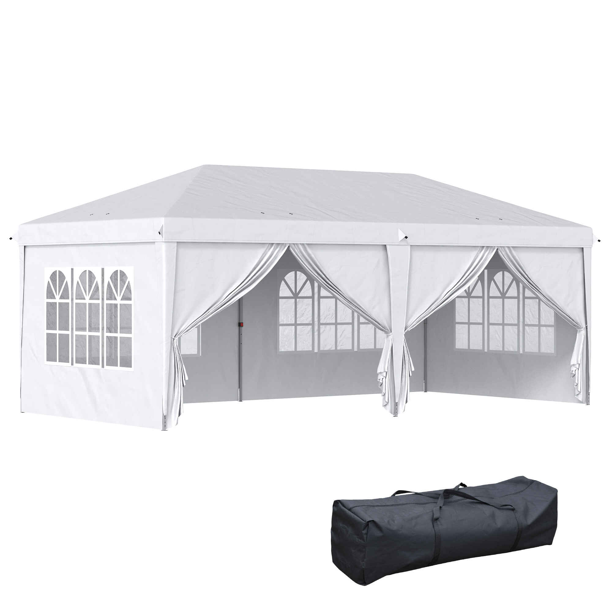 Carpa Plegable 6x3x2,7 m Cenador de Jardín Gazebo Plegable con 4 Paneles 4 Ventanas 2 Puertas con Cremallera 1 Bolsa Anti-UV Impermeable para Exterior Terraza Patio Playa Blanco