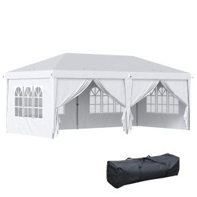 Carpa Plegable 6x3x2,7 m Cenador de Jardín Gazebo Plegable con 4 Paneles 4 Ventanas 2 Puertas con Cremallera 1 Bolsa Anti-UV Impermeable para Exterior Terraza Patio Playa Blanco