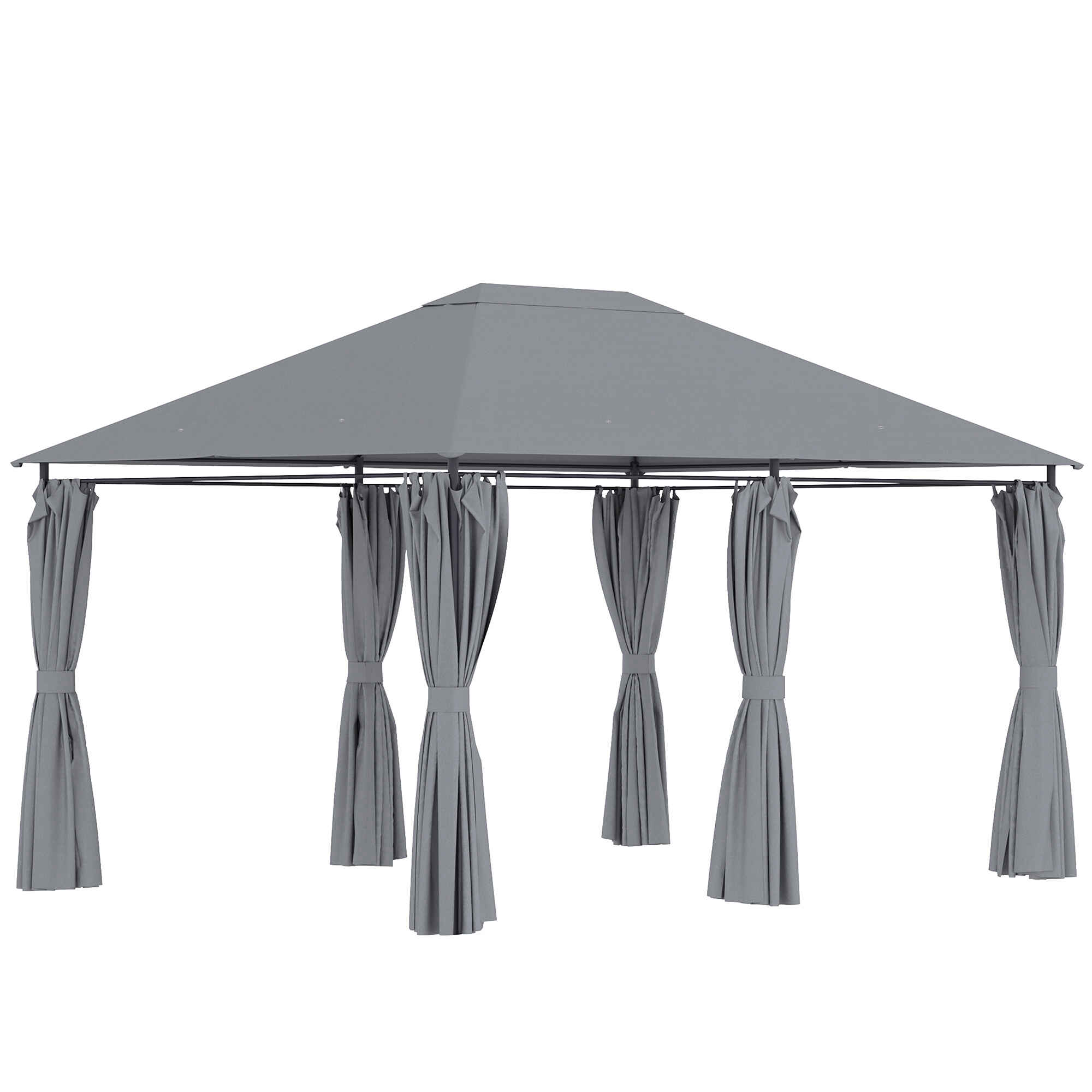 Cenador de Jardín 4x3 m Pabellón de Exterior con 6 Paredes Laterales 8 Orificios de Drenaje y Marco de Acero Gazebo para Fiestas Patio Terraza Gris